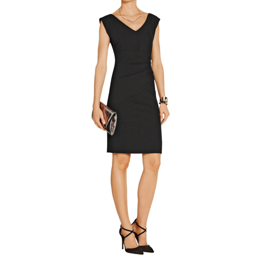 Diane Von Furstenberg Dress Womens 0 Black Bevin Ruched Crepe Sheath Side Zip - Picture 15 of 16